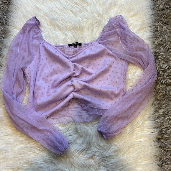 Purple Sheer Polka Dot Crop Top - Picture 1 of 2